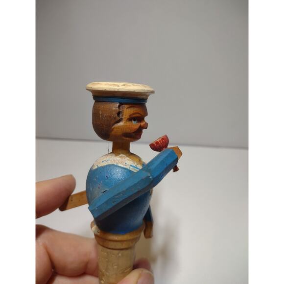 ANRI Sailor Drinks Bottle Stopper Wood Carved Puppet Barware Vintage Mechanical - Picture 7 of 8